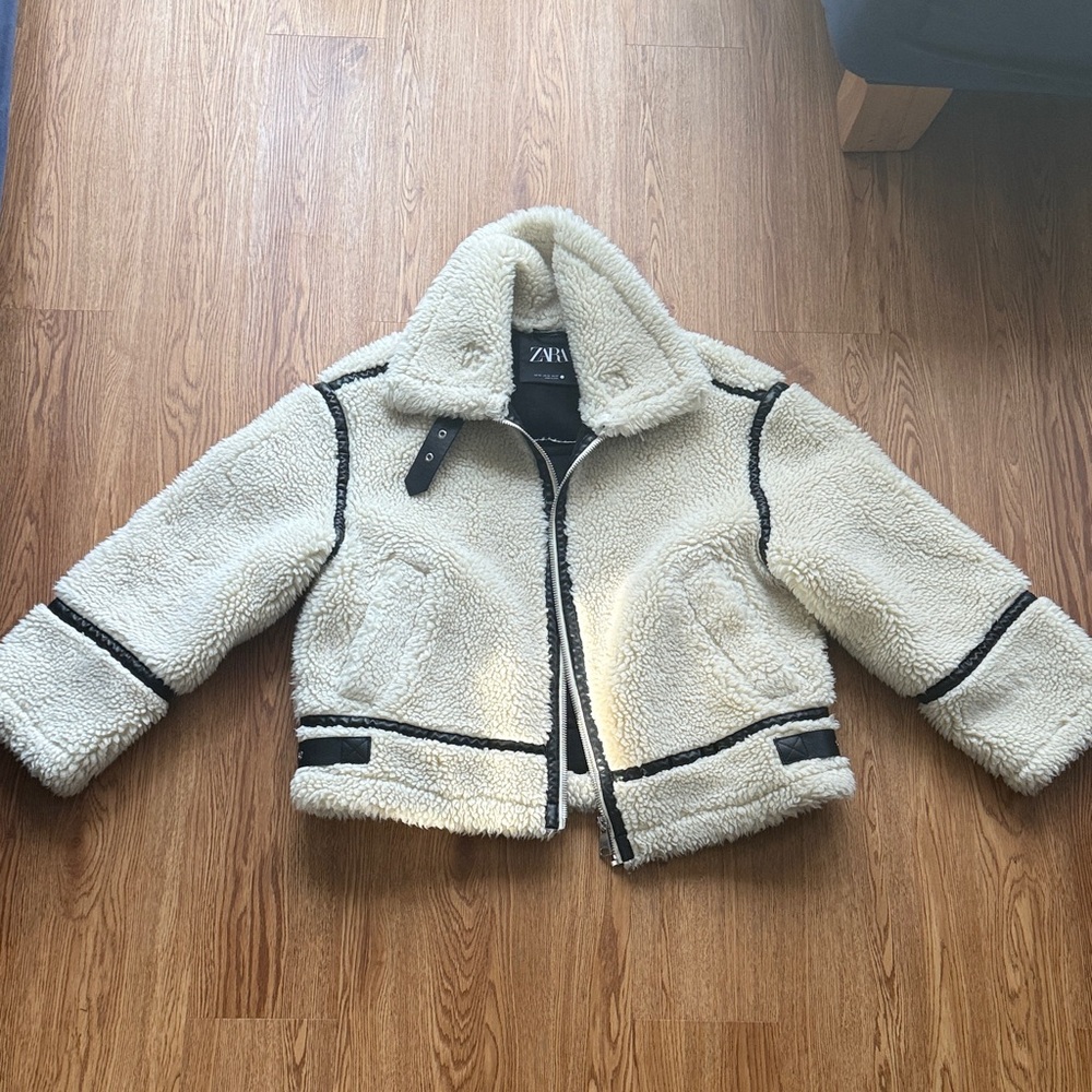 Zara Cream Bomber Jacket with Black Accents